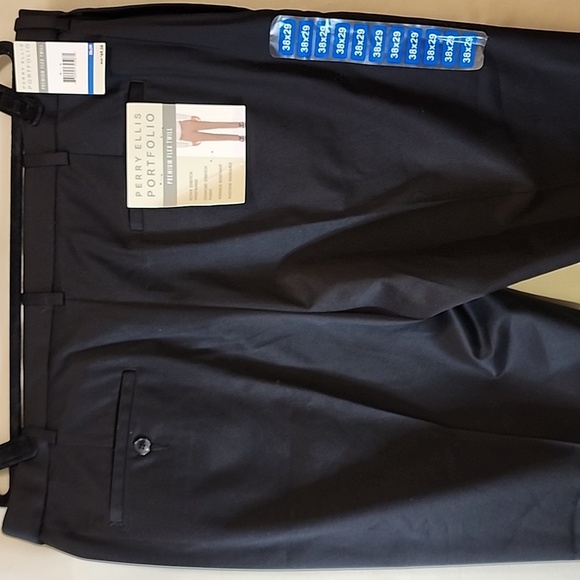 Perry Ellis Mens Premium Flex Twill Dress Pant No-Iron 38x29 Flat Front Black NW - Picture 4 of 10